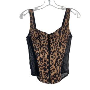 Leopard Print Bustier Top with Black Mesh Sides